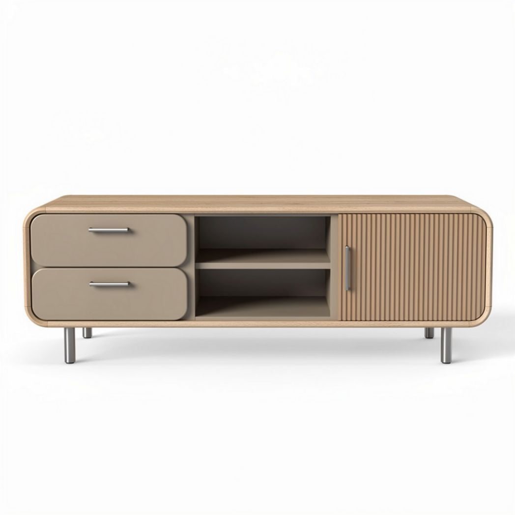 Mobile porta TV in legno chiaro con ripiani e cassetti 120 x 40 x 50cm