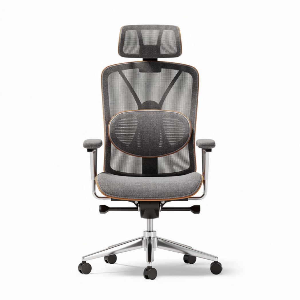 Sgabello ergonomico in rete grigia con supporto lombare regolabile 48 x 60 x 110cm