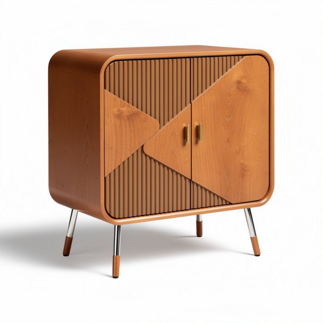 Mobiletto in legno con dettagli geometrici e finitura color legno 80 x 40 x 70cm