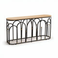 Console in legno di rovere e metallo nero con dimensioni 150 x 40 x 75cm