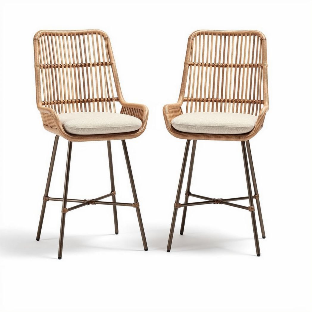 Sedia da bar in rattan con cuscino 50 x 50 x 100 cm colore naturale