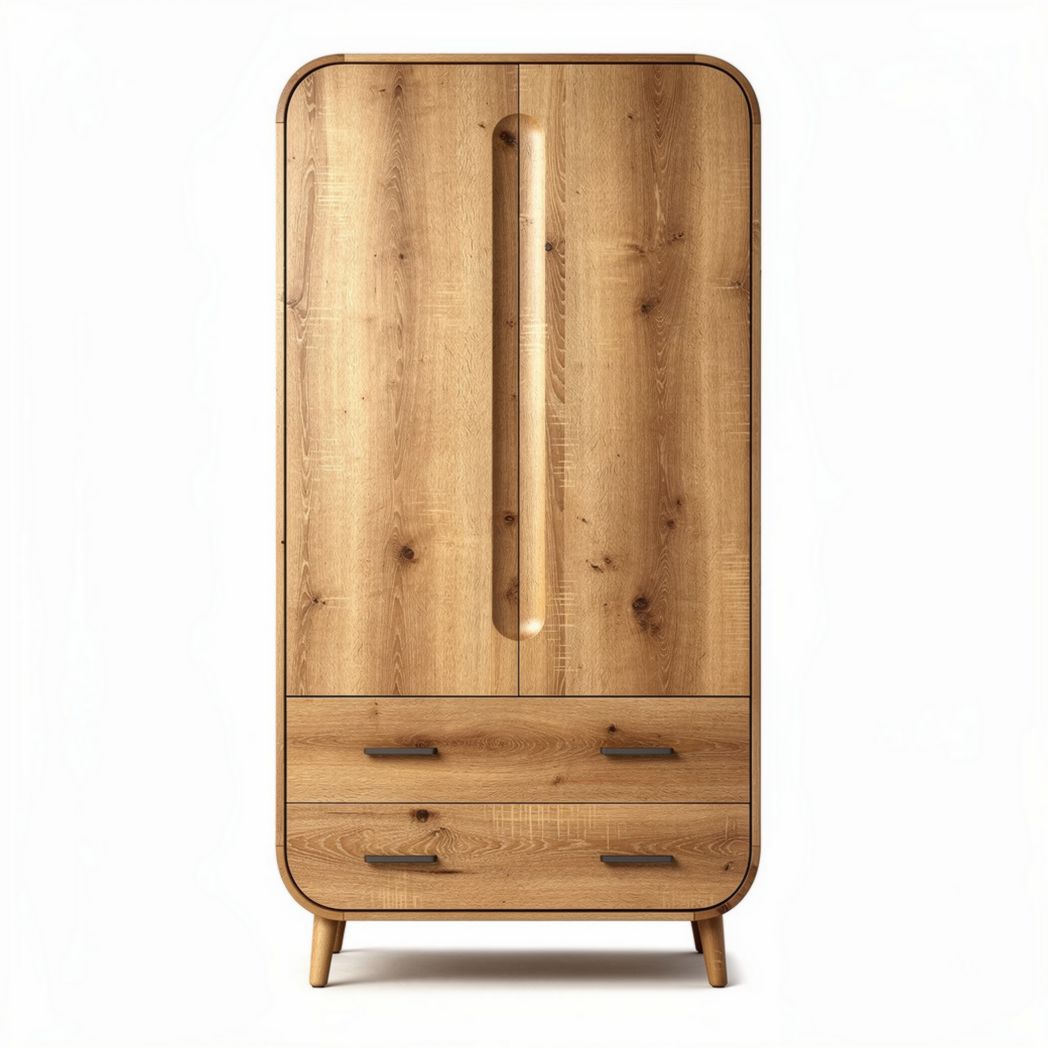 Armadio in legno naturale con 2 cassetti e finitura chiara 80 x 40 x 180cm