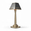 Lampada da tavolo in metallo e tessuto grigio altezza 50cm base quadrata 30x30cm