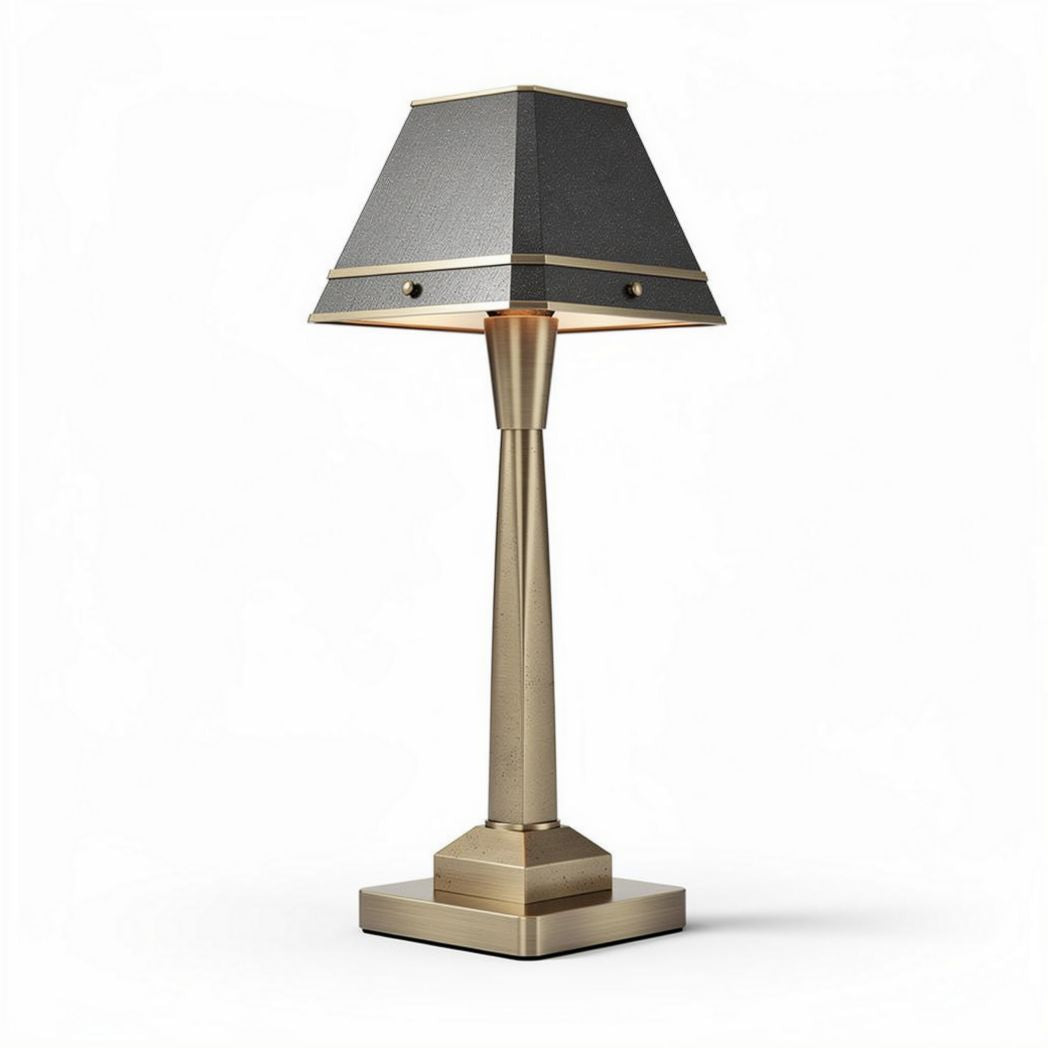 Lampada da tavolo in metallo e tessuto grigio altezza 50cm base quadrata 30x30cm