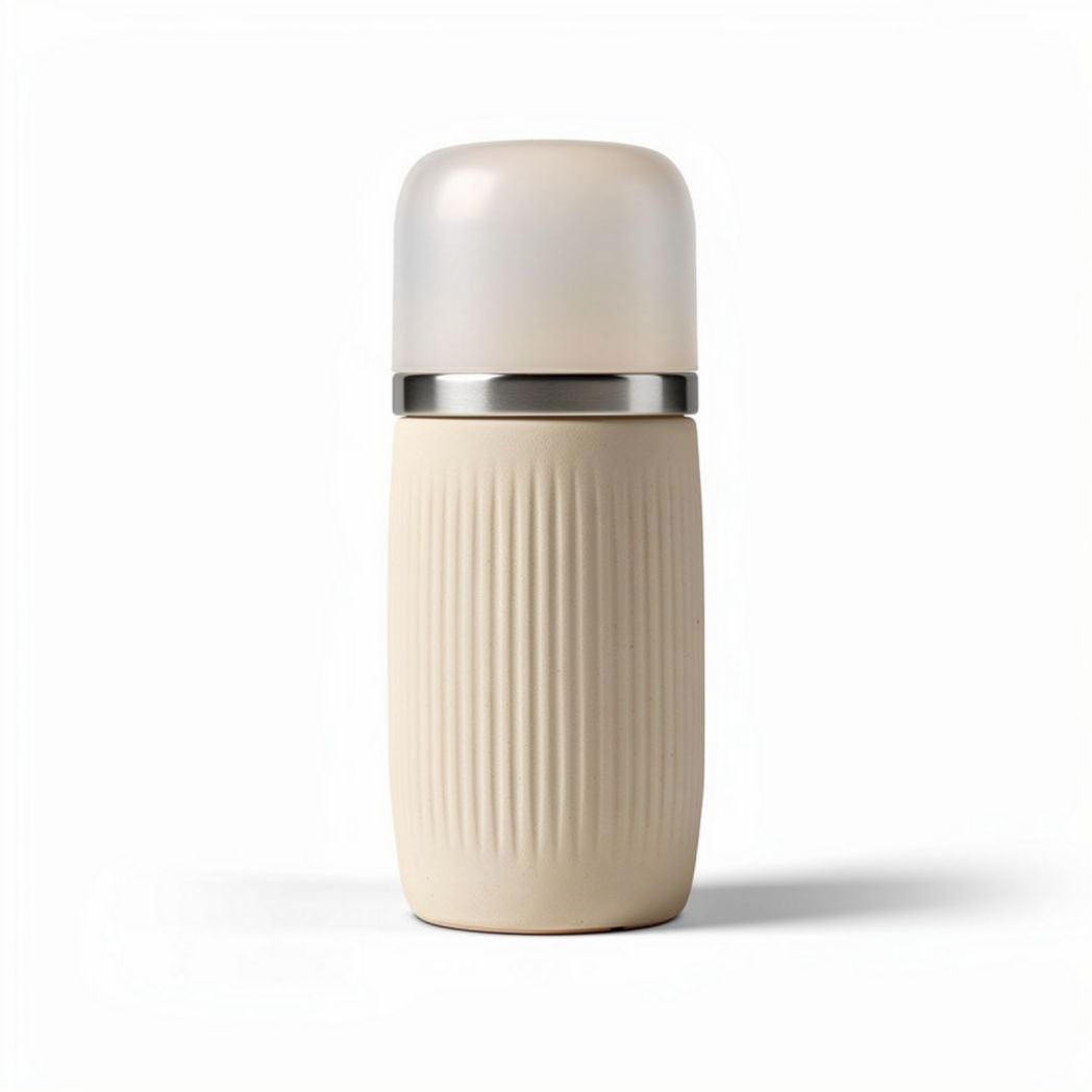 Bottiglia termica in silicone beige con coperchio in acciaio inox 8 x 8 x 20cm