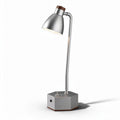 Lampada da scrivania in metallo con base quadrata in legno colore argento e marrone altezza 45cm