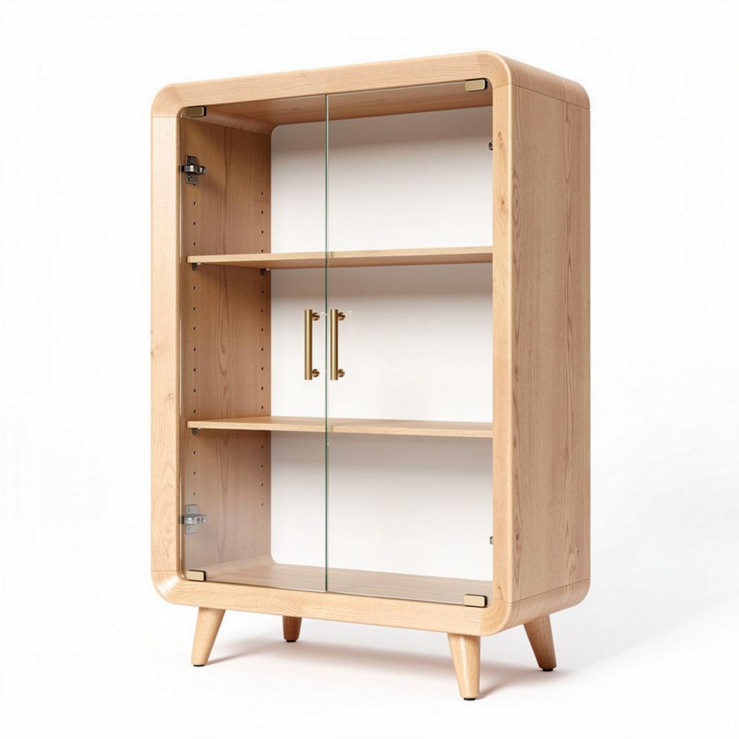 Mobile vetrina in legno di faggio con ante in vetro trasparente 90 x 40 x 120cm