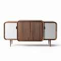 Credenza in legno con ante bianche e finitura rovere 100 x 40 x 70cm