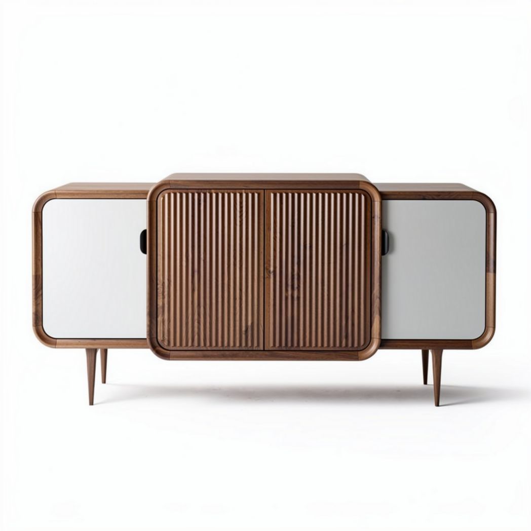 Credenza in legno con ante bianche e finitura rovere 100 x 40 x 70cm