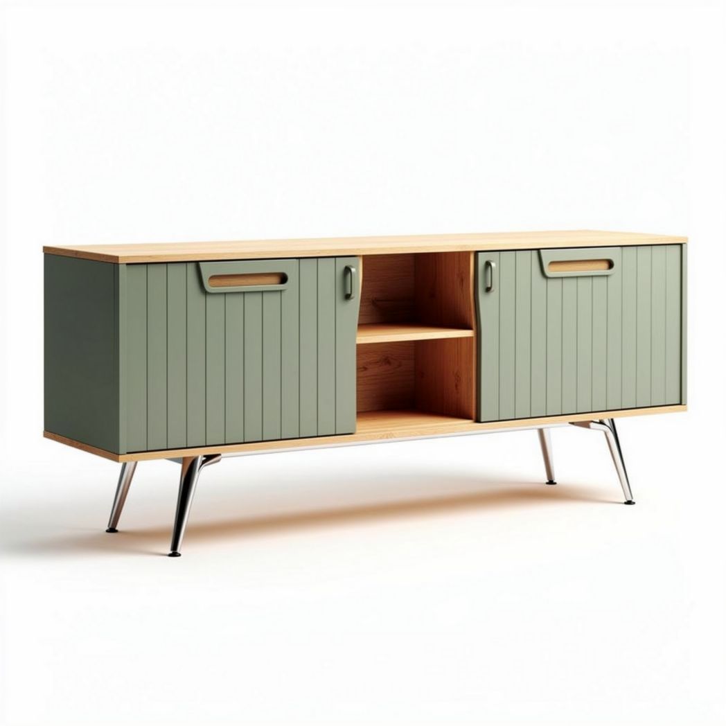 Mobile porta tv in legno e metallo verde con dimensioni 150 x 40 x 60cm